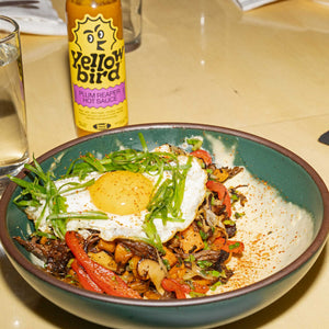 Breakfast Hash with Yellowbird Plum Reaper Crema