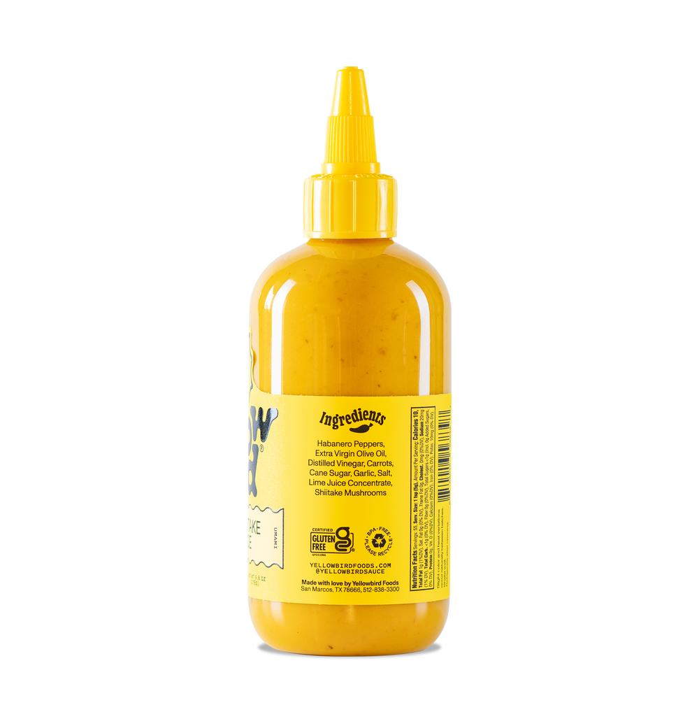Yellowbird Small Batch Garlic Shiitake Hot Sauce 9.8 oz. ingredients